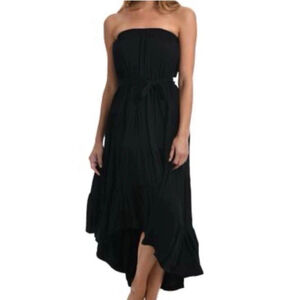 La Blanca Draped Darling Strapless Hi Low Midi Dress Large Black Stretch Resort